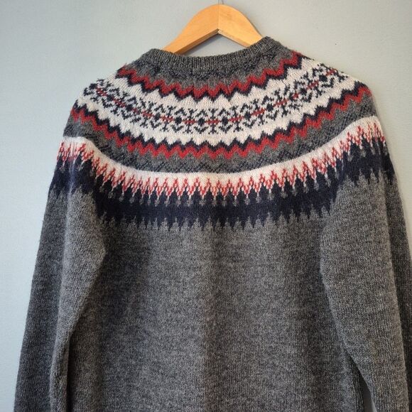 British Fiber Wool Gray Fair Isle Long Sleeve Crewneck Sweater Womens Medium - Picture 5 of 8